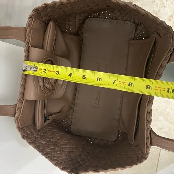 FALOR FIRENZE Italian Leather Woven Tote with Rosette - Picture 15 of 15